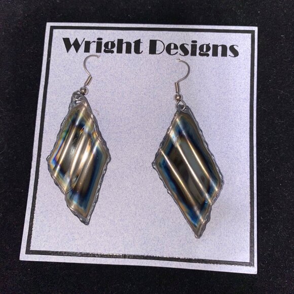 Wavy Earrings 2 Inches Chrome-Plated Sheet Steel Hand-Cut David A Wright Designs - Picture 1 of 2